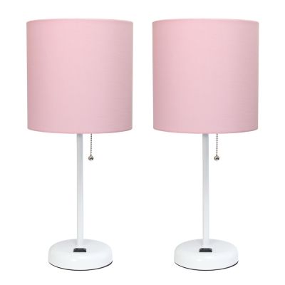 Image showing  19.5 in. H Stick Lamps with Charging Outlet and Fabric Shade, 2-Pack, Pink/White