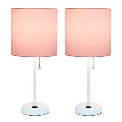 Image showing  19.5 in. H Stick Lamps with Charging Outlet and Fabric Shade, 2-Pack, Pink/White