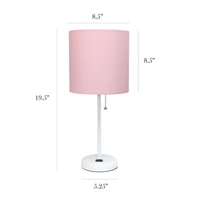 Image showing  19.5 in. H Stick Lamps with Charging Outlet and Fabric Shade, 2-Pack, Pink/White