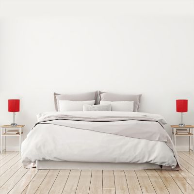 Image showing  19.5 in. H Stick Lamps with Charging Outlet and Fabric Shade, 2-Pack, Red/Brushed Steel