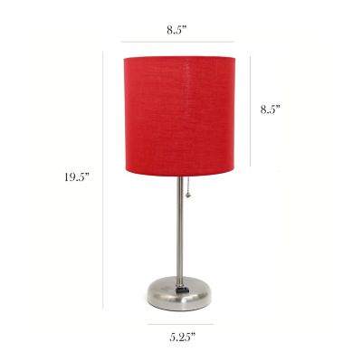 Image showing  19.5 in. H Stick Lamps with Charging Outlet and Fabric Shade, 2-Pack, Red/Brushed Steel