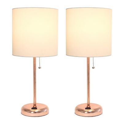 Image showing  19.5 in. H Stick Lamps with Charging Outlet and Fabric Shade, 2-Pack, White/Rose Gold