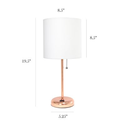 Image showing  19.5 in. H Stick Lamps with Charging Outlet and Fabric Shade, 2-Pack, White/Rose Gold
