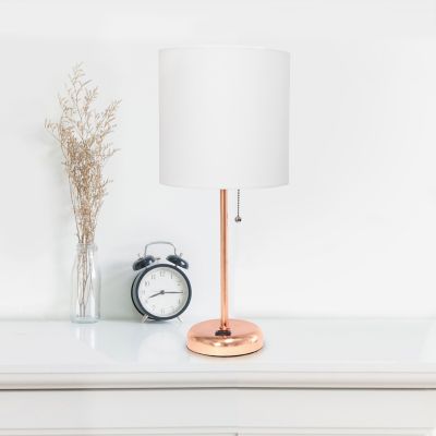 Image showing  19.5 in. H Stick Lamps with Charging Outlet and Fabric Shade, 2-Pack, White/Rose Gold