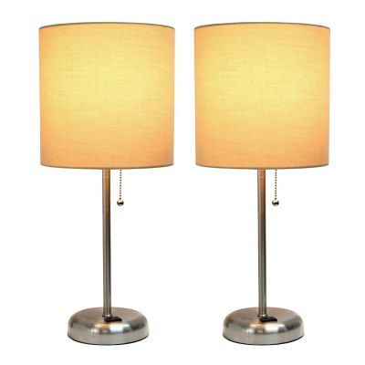 Image showing  19.5 in. H Stick Lamps with Charging Outlet and Fabric Shade, 2-Pack, Tan/Brushed Steel