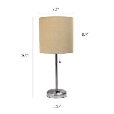 Image showing  19.5 in. H Stick Lamps with Charging Outlet and Fabric Shade, 2-Pack, Tan/Brushed Steel