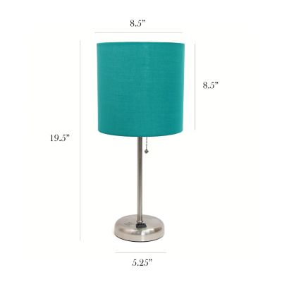 Image showing  19.5 in. H Stick Lamps with Charging Outlet and Fabric Shade, 2-Pack, Teal/Brushed Steel