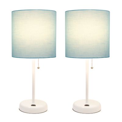 Image showing  19.5 in. H Stick Lamps with USB Charging Port and Fabric Shade, 2-Pack, Aqua/White