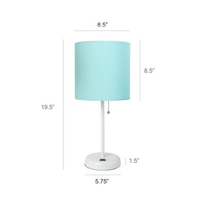Image showing  19.5 in. H Stick Lamps with USB Charging Port and Fabric Shade, 2-Pack, Aqua/White
