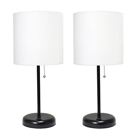 LimeLights 19.5 in. H Stick Lamps with USB Charging Port and Fabric Shade, 2-Pack, White/Black