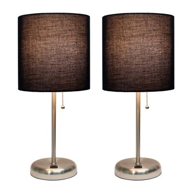 Image showing  19.5 in. H Stick Lamps with USB Charging Port and Fabric Shade, 2-Pack, Black/Brushed Steel