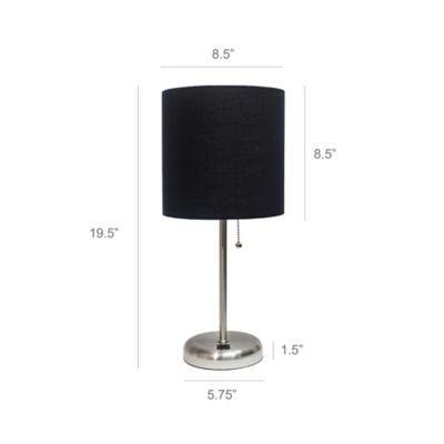 Image showing  19.5 in. H Stick Lamps with USB Charging Port and Fabric Shade, 2-Pack, Black/Brushed Steel