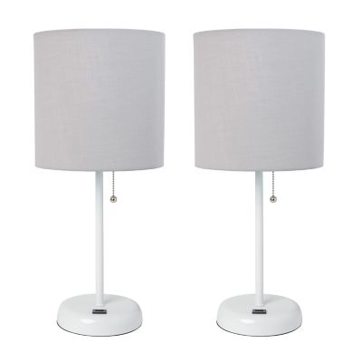 LimeLights 19.5 in. H Stick Lamps with USB Charging Port and Fabric Shade, 2-Pack, Gray/White