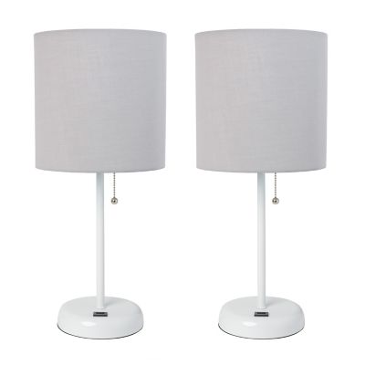 Image showing  19.5 in. H Stick Lamps with USB Charging Port and Fabric Shade, 2-Pack, Gray/White