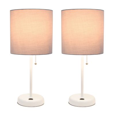 Image showing  19.5 in. H Stick Lamps with USB Charging Port and Fabric Shade, 2-Pack, Gray/White
