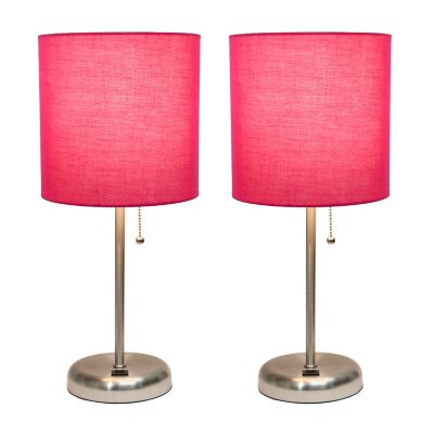 Image showing  19.5 in. H Stick Lamps with USB Charging Port and Fabric Shade, 2-Pack, Pink/Brushed Steel