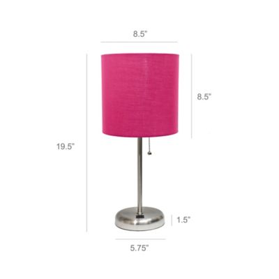 Image showing  19.5 in. H Stick Lamps with USB Charging Port and Fabric Shade, 2-Pack, Pink/Brushed Steel