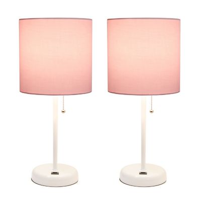 Image showing  19.5 in. H Stick Lamps with USB Charging Port and Fabric Shade, 2-Pack, Light Pink/White