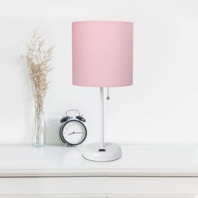 Image showing  19.5 in. H Stick Lamps with USB Charging Port and Fabric Shade, 2-Pack, Light Pink/White
