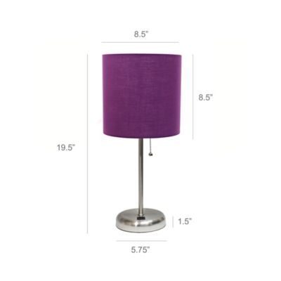 Image showing  19.5 in. H Stick Lamps with USB Charging Port and Fabric Shade, 2-Pack, Purple/Brushed Steel