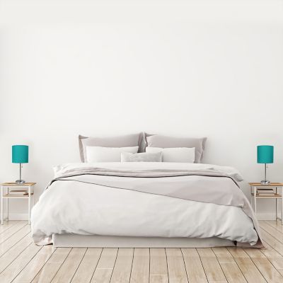 LimeLights 19.5 in. H Stick Lamps with USB Charging Port and Fabric Shade, 2-Pack, Teal/Brushed Steel