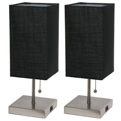 Image showing  Petite Stick Lamps with USB Charging Port and Fabric Shade, 2-Pack, Black
