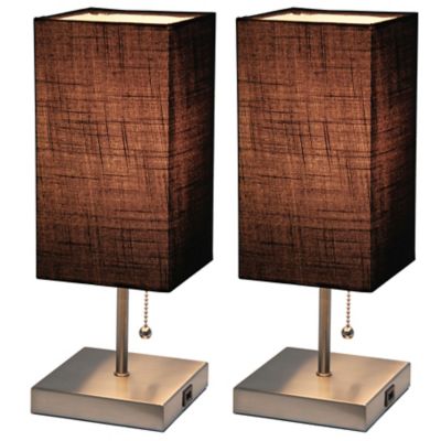 Image showing  Petite Stick Lamps with USB Charging Port and Fabric Shade, 2-Pack, Black