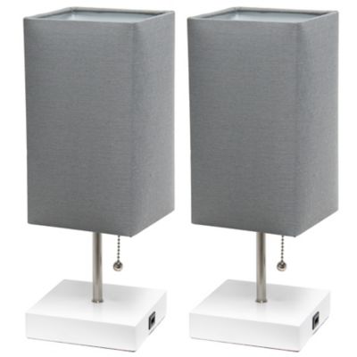 Image showing  Petite Stick Lamps with USB Charging Port and Fabric Shade, 2-Pack, Gray/White