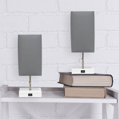 Image showing  Petite Stick Lamps with USB Charging Port and Fabric Shade, 2-Pack, Gray/White