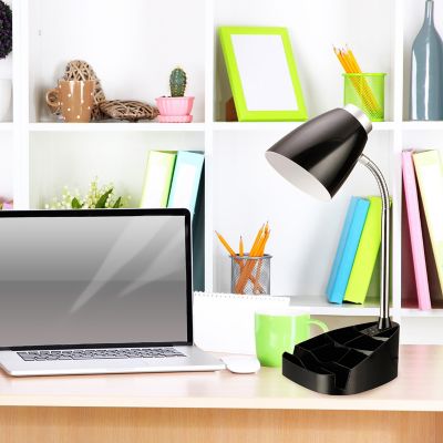 LimeLights 18.5 in. H Gooseneck Organizer Desk Lamp with iPad Tablet Stand Book Holder, Black