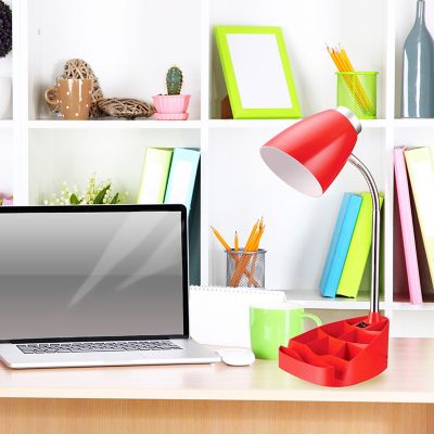 LimeLights 18.5 in. H Gooseneck Organizer Desk Lamp with iPad Tablet Stand Book Holder, Red