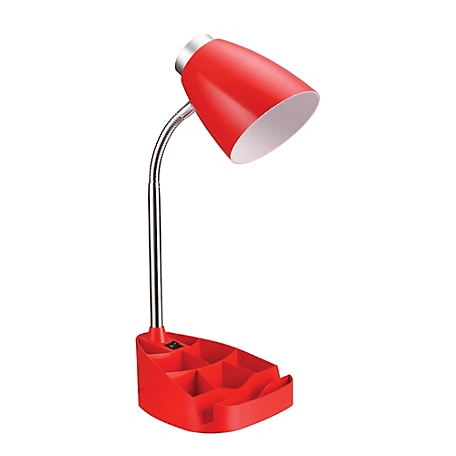 LimeLights 18.5 in. H Gooseneck Organizer Desk Lamp with iPad Tablet Stand Book Holder, Red