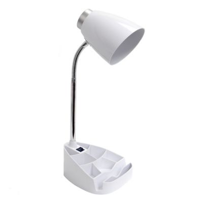 LimeLights 18.5 in. H Gooseneck Organizer Desk Lamp with iPad Tablet Stand Book Holder, White