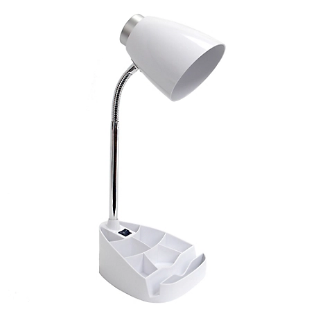 LimeLights 18.5 in. H Gooseneck Organizer Desk Lamp with iPad Tablet Stand Book Holder, White