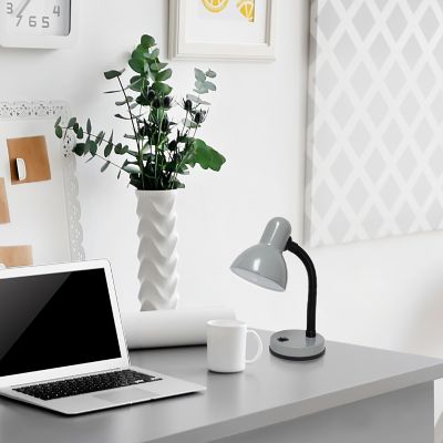 Simple Designs 13.85 in. H Basic Metal Desk Lamp with Flexible Hose Neck, Silver