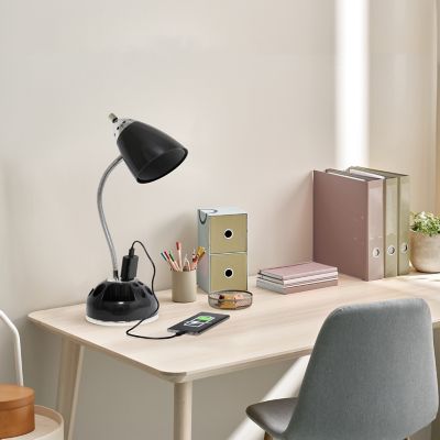 LimeLights 20 in. H Flossy Organizer Desk Lamp with Charging Outlet Lazy Susan Base