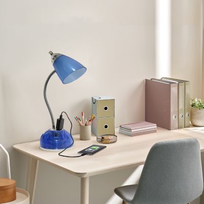 LimeLights 20 in. H Flossy Organizer Desk Lamp with Charging Outlet Lazy Susan Base, Blue