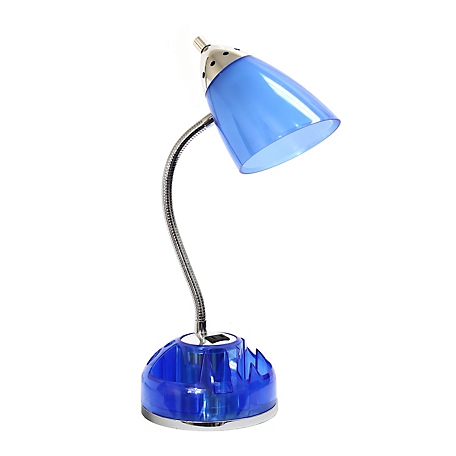 LimeLights 20 in. H Flossy Organizer Desk Lamp with Charging Outlet Lazy Susan Base, Blue