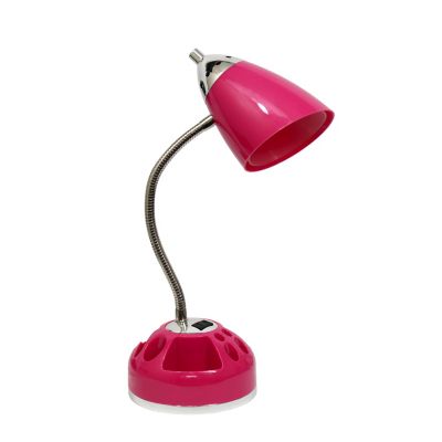 LimeLights 20 in. H Flossy Organizer Desk Lamp with Charging Outlet Lazy Susan Base, Pink