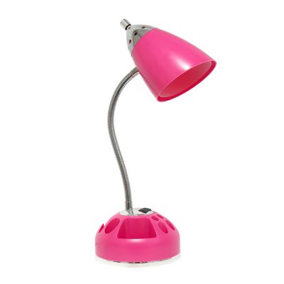 Image showing  20 in. H Flossy Organizer Desk Lamp with Charging Outlet Lazy Susan Base, Pink