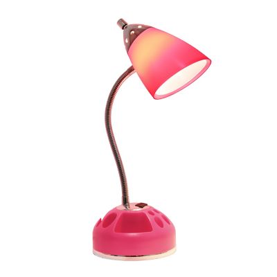 Image showing  20 in. H Flossy Organizer Desk Lamp with Charging Outlet Lazy Susan Base, Pink
