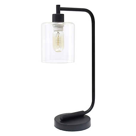 Simple Designs 19 in. H Bronson Antique Industrial Iron Lantern Desk Lamp with Glass Shade