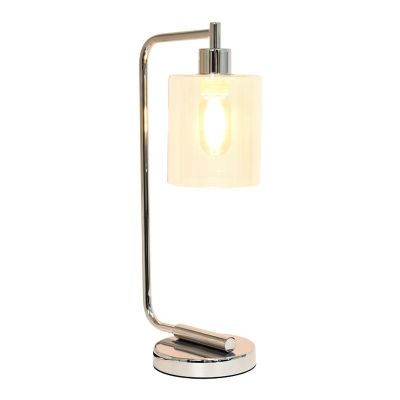 Simple Designs 19 in. H Bronson Antique Industrial Iron Lantern Desk Lamp with Glass Shade, Chrome