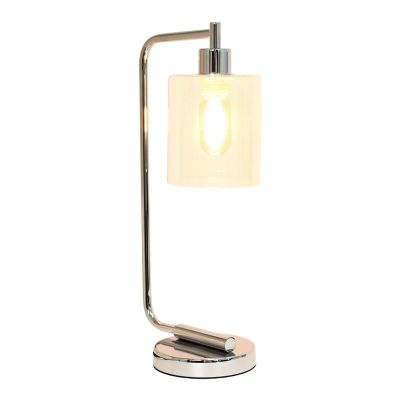 Simple Designs 19 In. H Bronson Antique Industrial Iron Lantern Desk Lamp With Glass Shade, Chrome