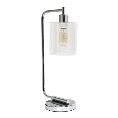 Image showing  19 in. H Bronson Antique Industrial Iron Lantern Desk Lamp with Glass Shade, Chrome