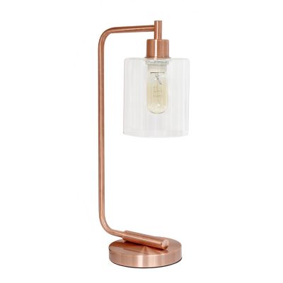 Simple Designs 19 In. H Bronson Antique Industrial Iron Lantern Desk Lamp With Glass Shade, Rose Gold