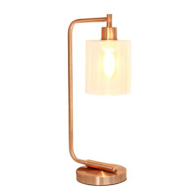 Image showing  19 in. H Bronson Antique Industrial Iron Lantern Desk Lamp with Glass Shade, Rose Gold