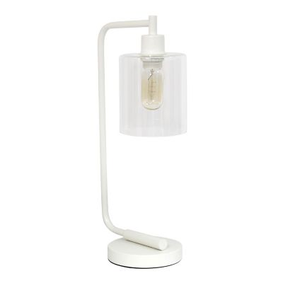 Simple Designs 19 In. H Bronson Antique Industrial Iron Lantern Desk Lamp With Glass Shade, White