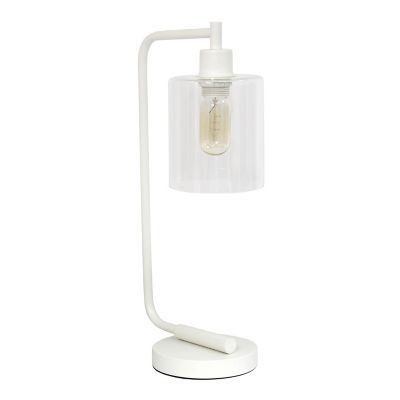Image showing  19 in. H Bronson Antique Industrial Iron Lantern Desk Lamp with Glass Shade, White