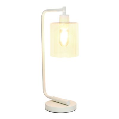 Image showing  19 in. H Bronson Antique Industrial Iron Lantern Desk Lamp with Glass Shade, White
